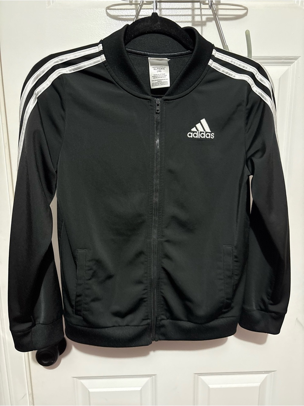 adidas Black Jacket with White Shoulder Stripes - Kids